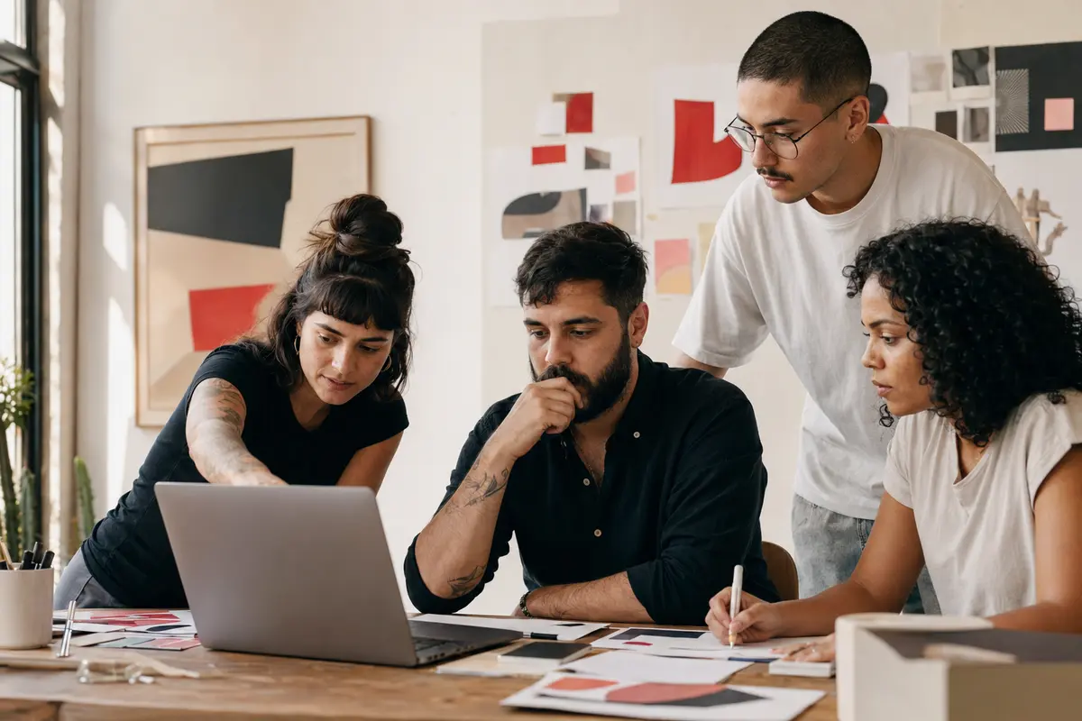 Equipe brasileira de agência de marketing desenvolvendo uma campanha