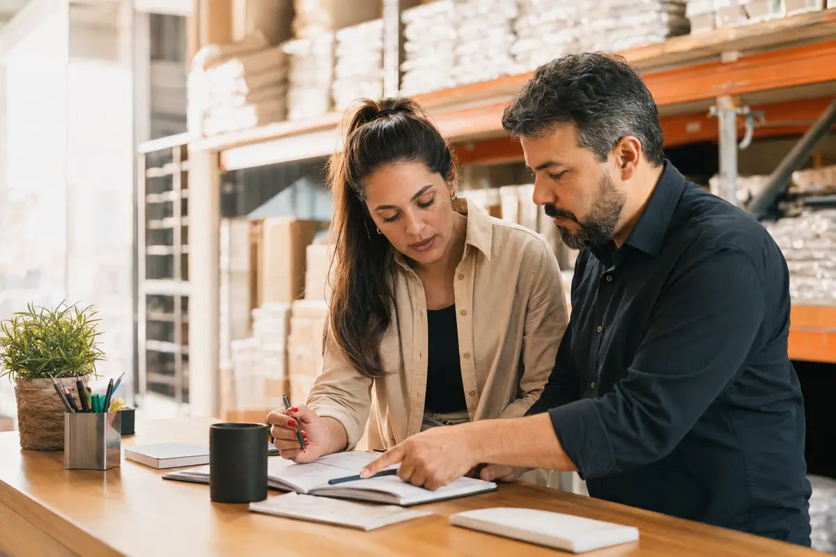 Gestores brasileiros analisando a operação de uma empresa comercial