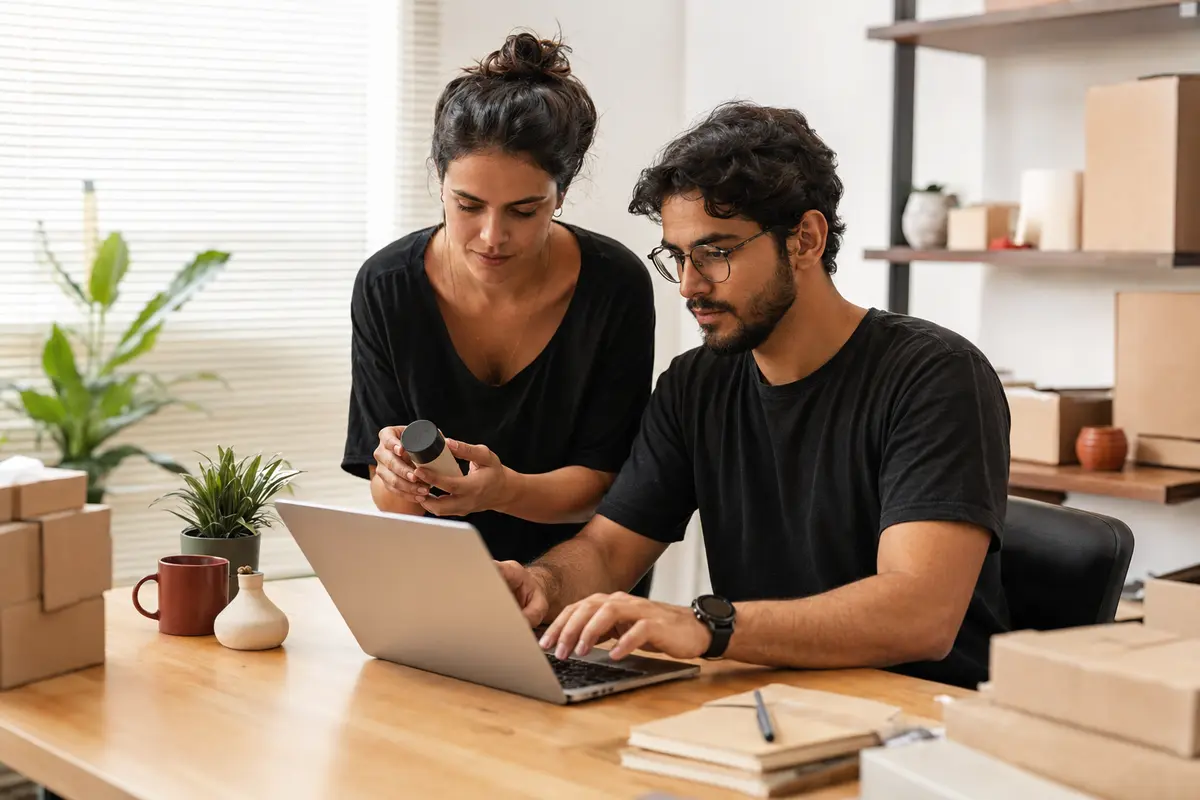 Empreendedores brasileiros administrando uma operação de dropshipping